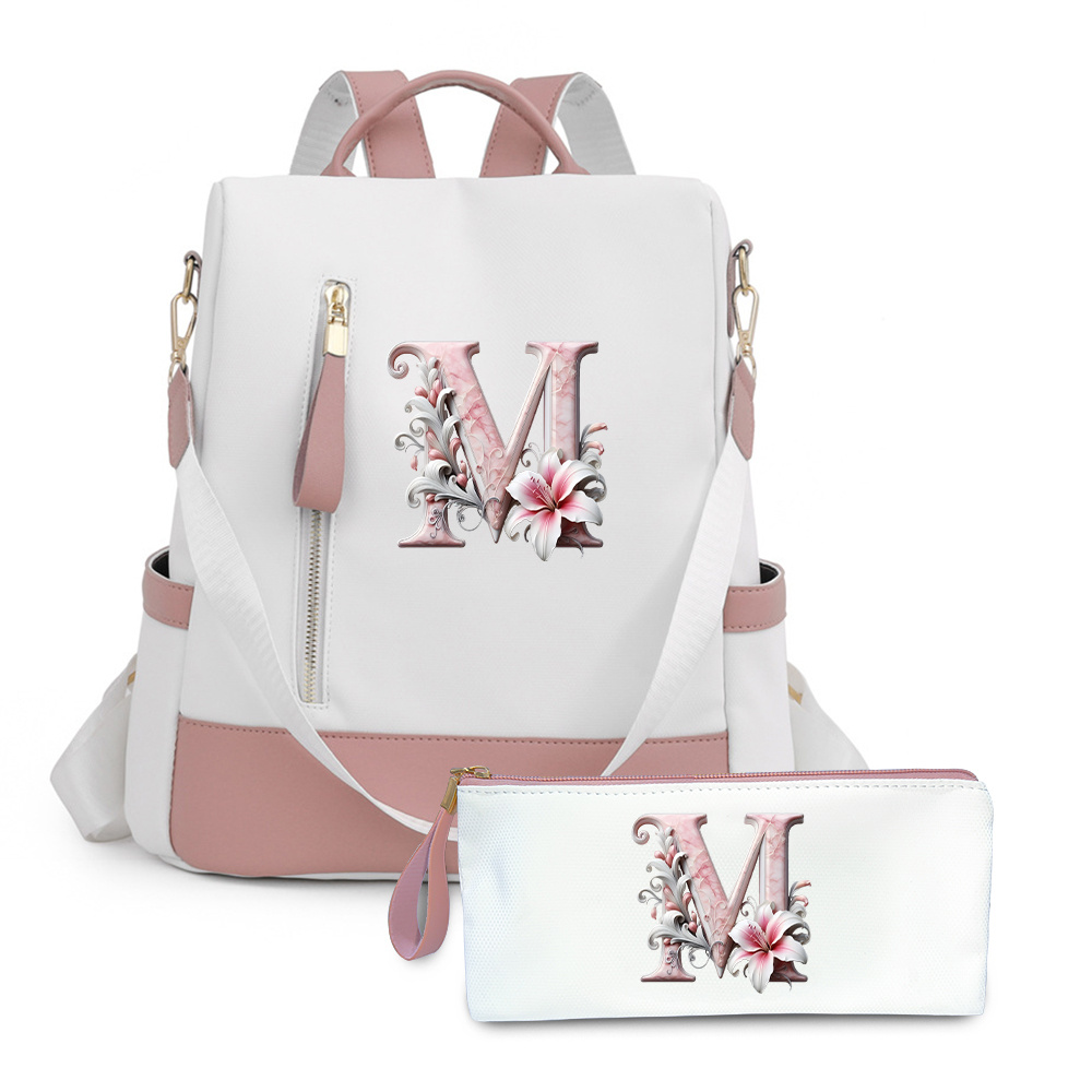 2pcs set backpack and clutch bag with 26 letter options adjustable strap anti theft design use casual backpack large capacity multi layer storage for suitable for tablets ideal for daily and travel