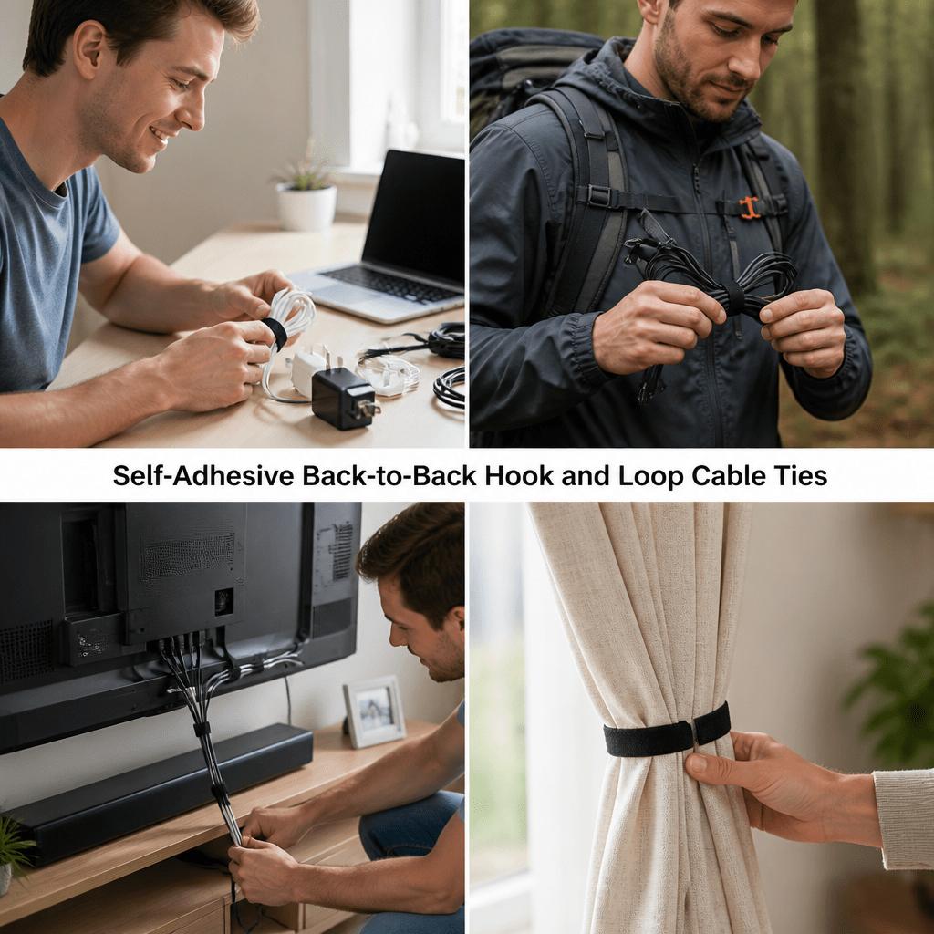 Self Adhesive Back to Back Hook and Loop Cable Tie Roll