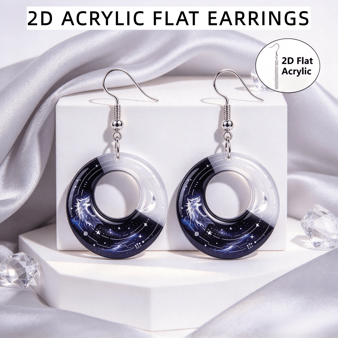 Gothic Wolf & Crescent Moon Earrings, Lightweight Dangle