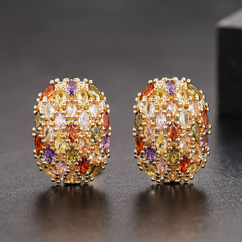 TEMU Boucles d'oreilles clous ovales de luxe pour femme avec incrustation de synthétique colorée, , pour , les banquets et , cadeau de bijoux vintage