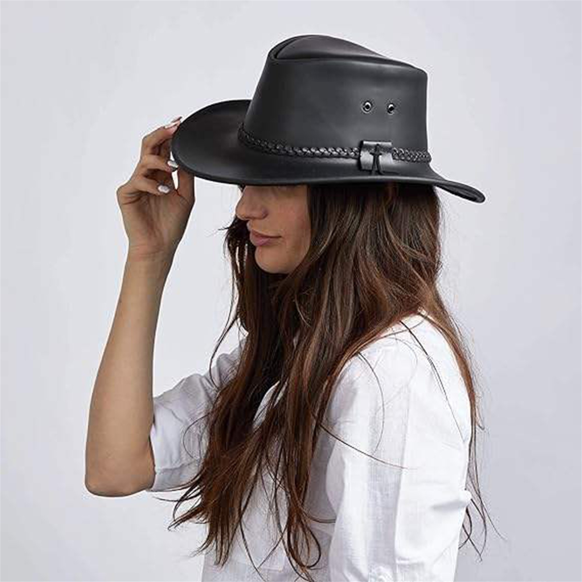 vintage western cowboy hat adjustable black faux leather - Temu display picture 2