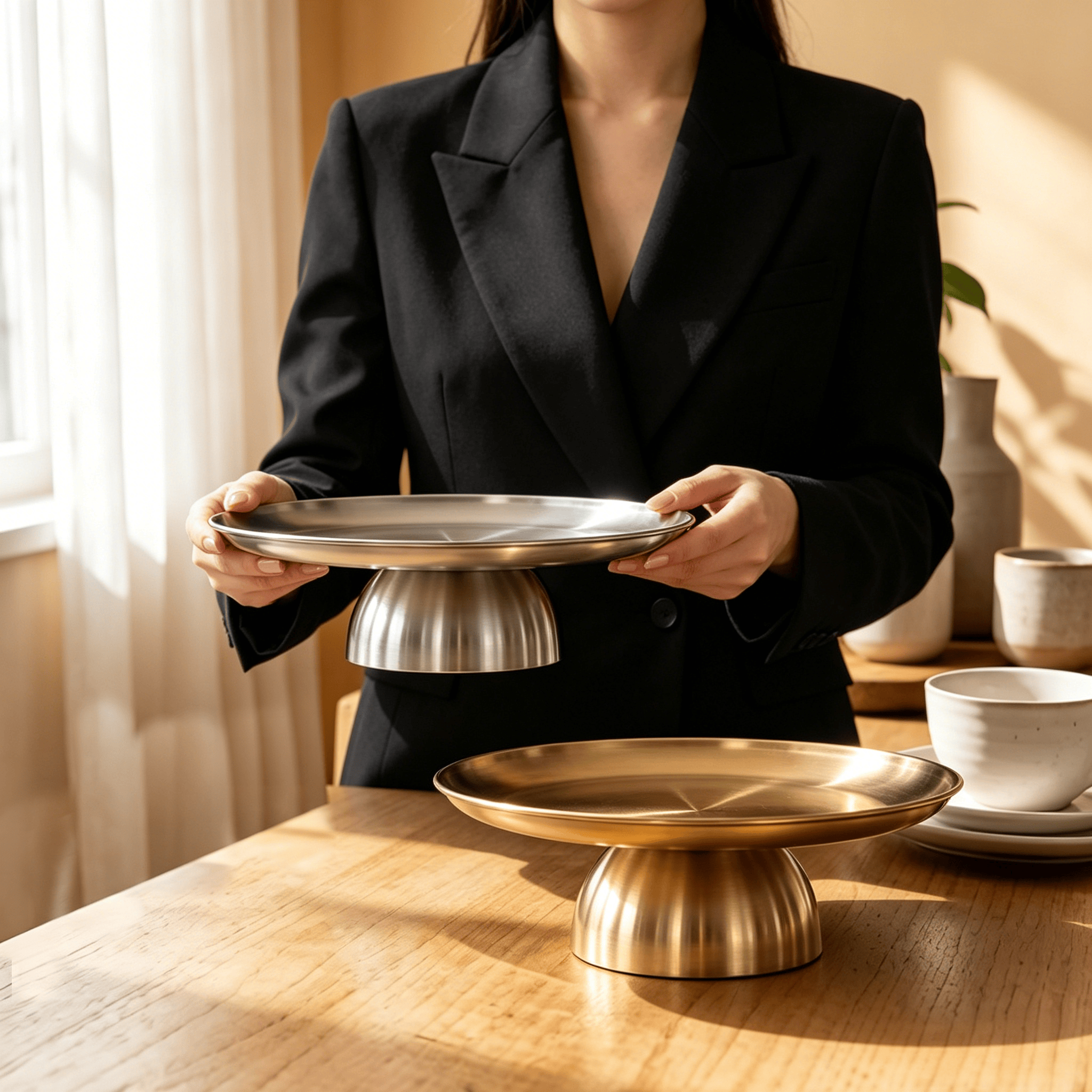 Stylish Minimalist Round Stainless Steel Serving Tray