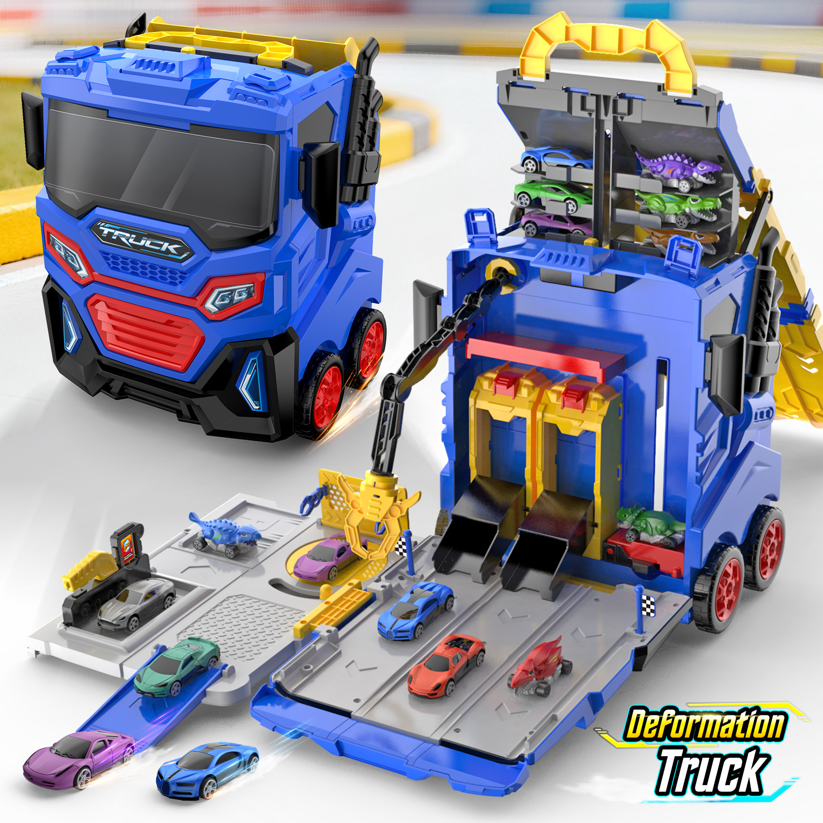 Transforming Launcher Truck Track Toy with Handbag Storage