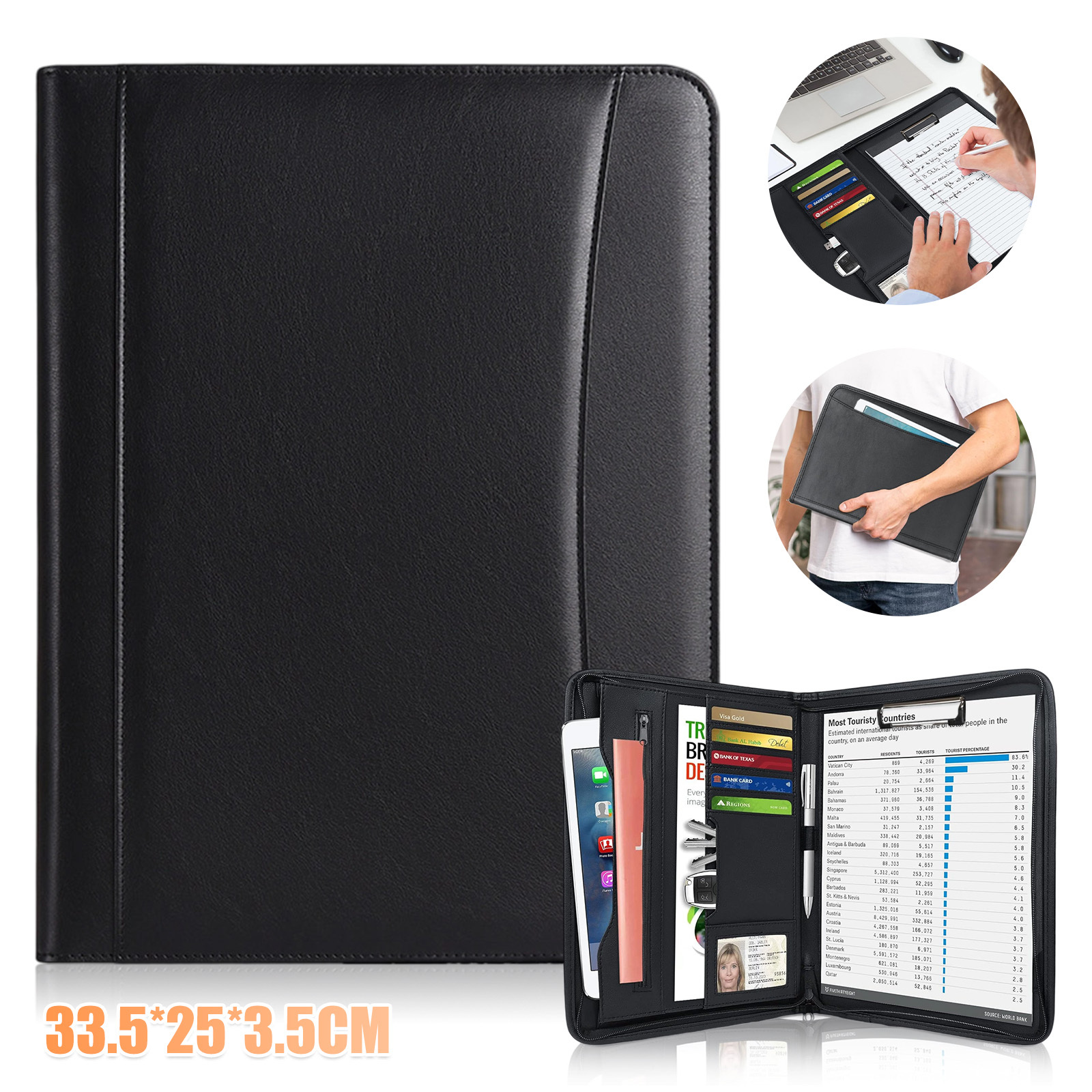 A4 Conference Folder, Faux Leather Writing Case, Document Folder, A4 Writing Pad, Portable Documents Bag, Premium Texture, Wear Resistant, Large Capacity, Design, Supplies