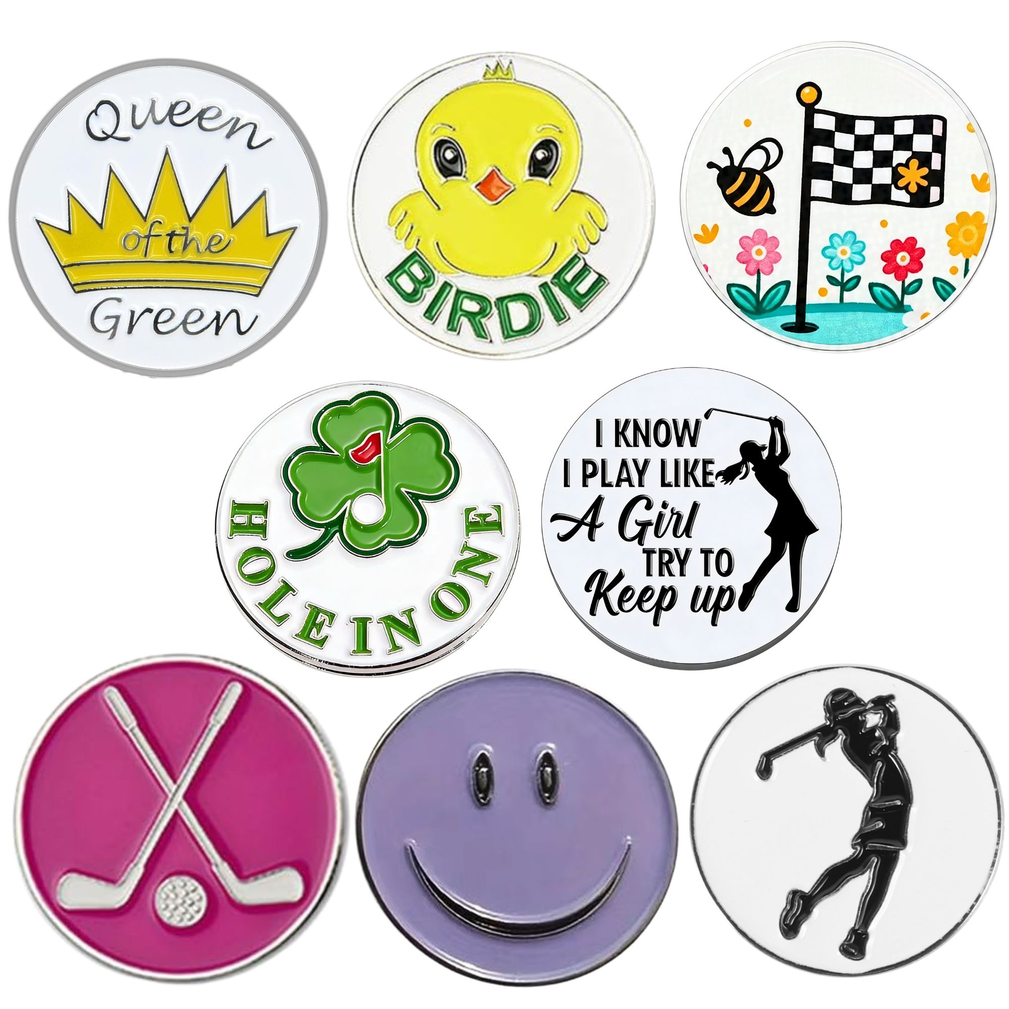 TEMU Ensemble de 8 marqueurs de golf amusants pour femmes, accessoires de golf humoristiques pour hommes, golfeurs et passionnées de golf