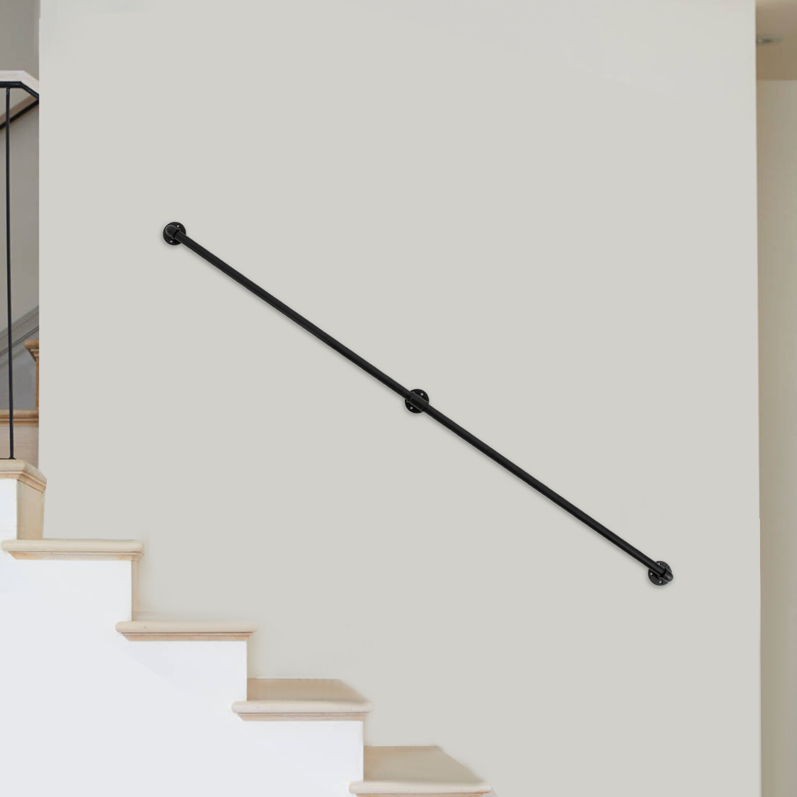 213,36 cm vidaus/ lauko juoda moderni turėklų laiptų turėklų rankena, montuojama ant sienos, 3,15 colio aukščio, be įbrėžimų paviršius, ilgaamžė, gyvenimo pagalbininkė, tinka vaikams, suaugusiems ir žmonėms, kuriems sunku lipti laiptais