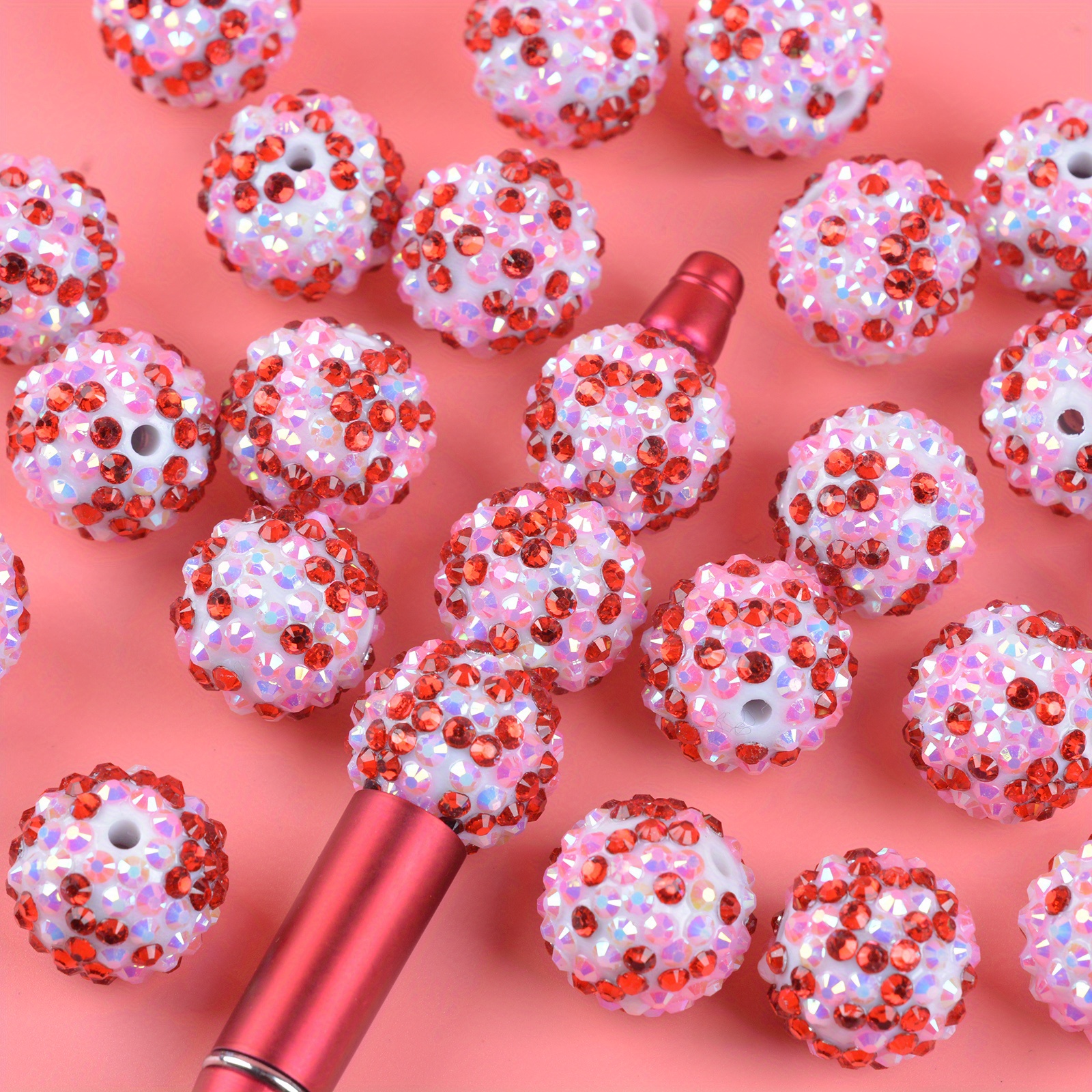 

10/20pcs Mixed Red, Resin Drill Round Beads, 20mm Acrylic Beads, For Making, Bracelets, Necklaces, Crafts & Decorations