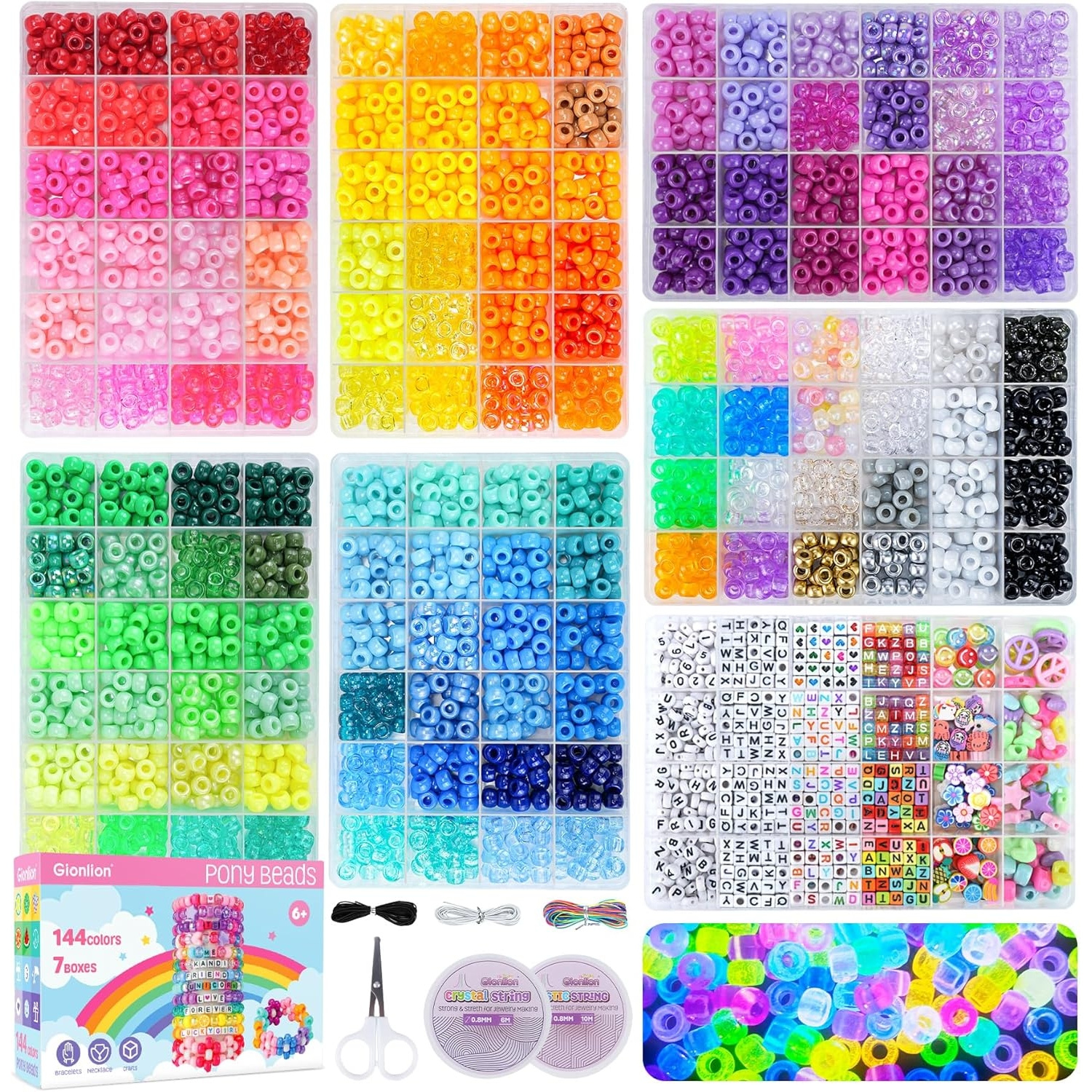 TEMU 7 Box Bead Bracelet Making Kit, 144 Colors 6x9mm Kandi Rave Beads, Friendship Bracelet Set, With 800 Letter Beads, Jewelry, Keychains, Arts And