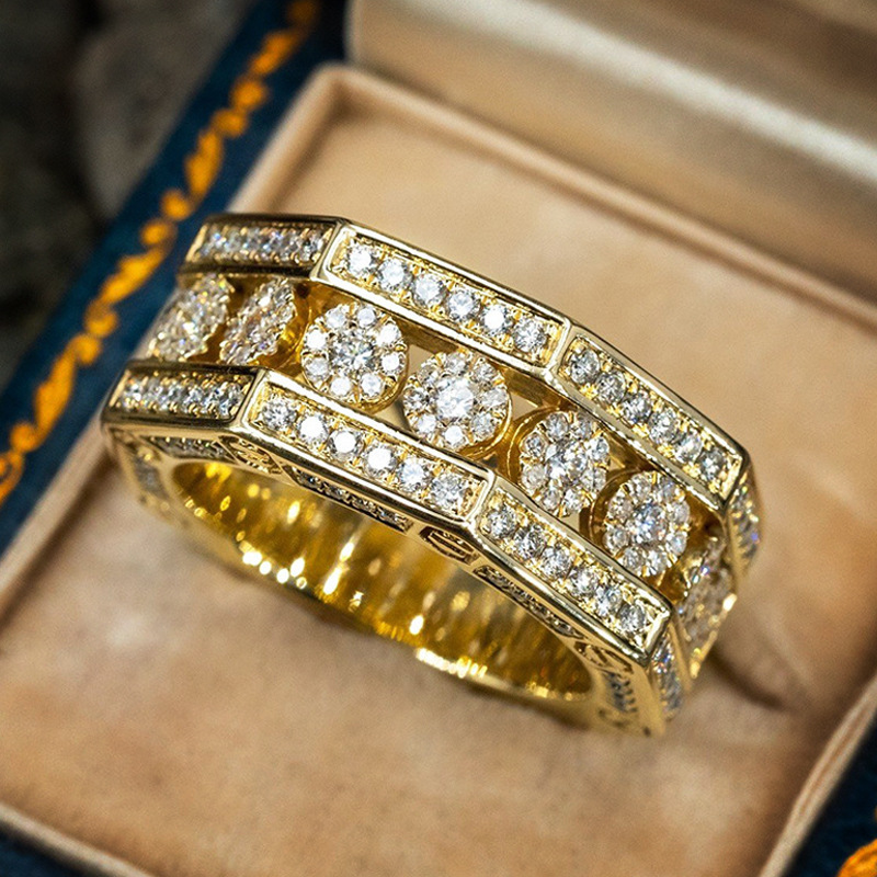 Image of Inlay Synthetic Zirconia Wide Band Ring For Women And For Banquet Party Vacation Gift Wedding Daily Jewelry Accessories