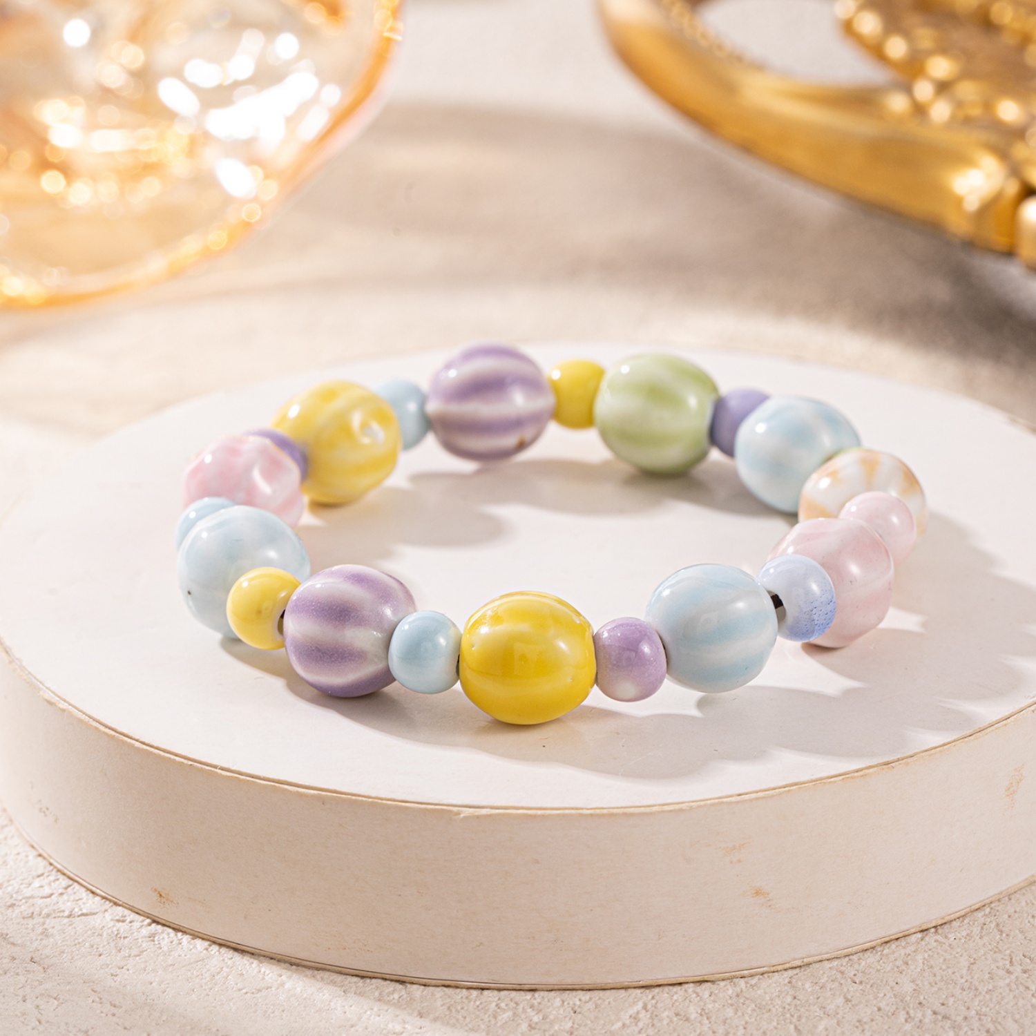 Dopamine Macaron Colorful Ceramic Beaded Bracelet, Trendy
