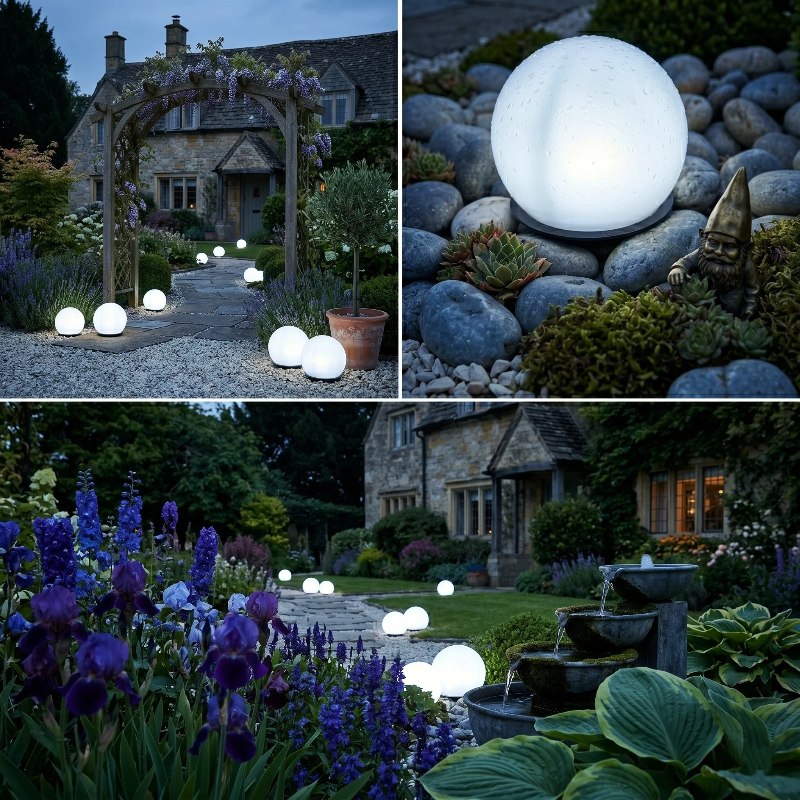 Lot de 3 boules lumineuses solaires pour pelouse, ambiance de fête extérieure, paysage, décorations lumineuses pour célébration de festival, éclairage esthétique pour base de camping, éclairage de paysage de jardin, parfaitement intégrées à la nature