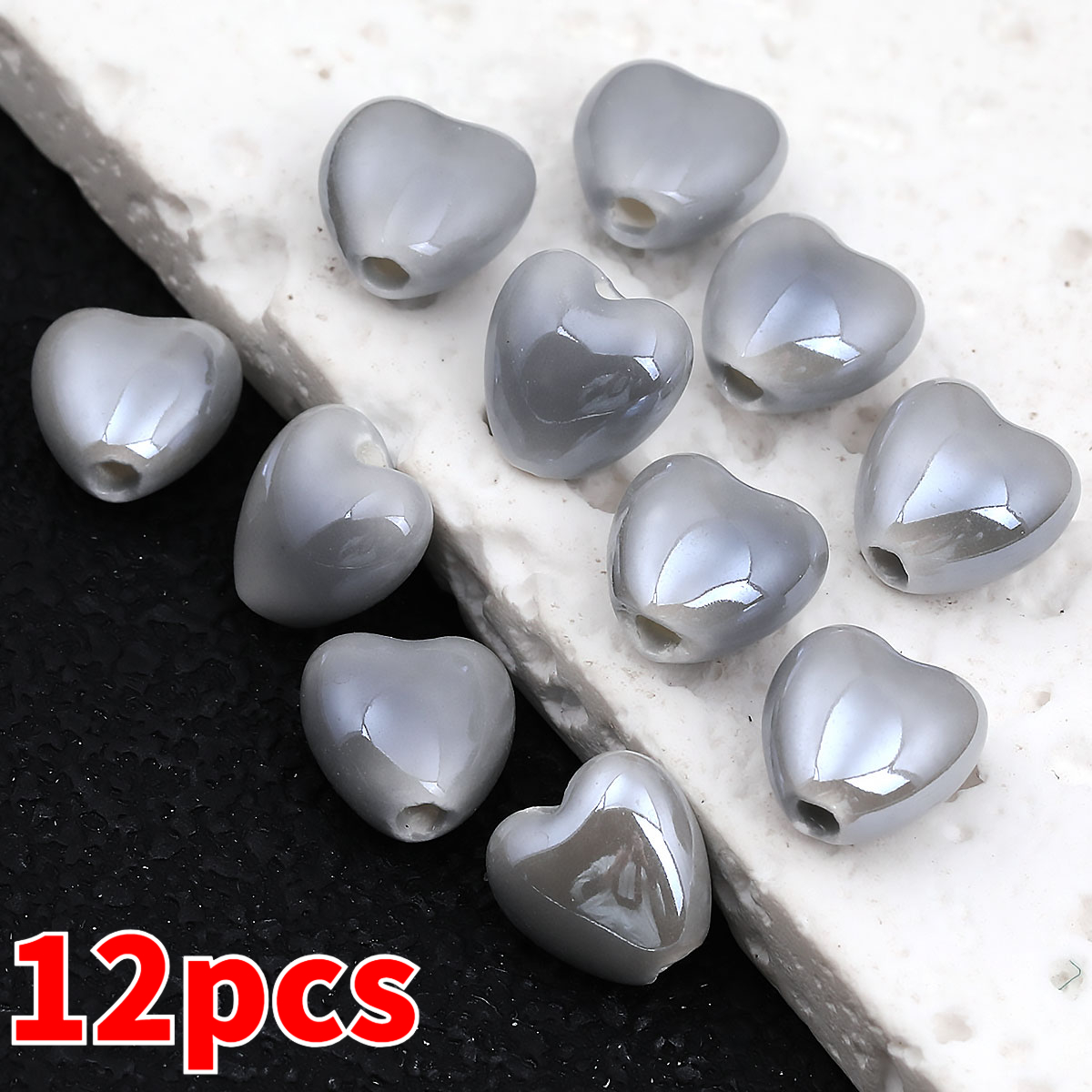 12pcs Heart-Shaped Ceramic Beads for DIY Jewellery Making