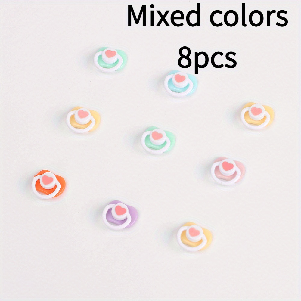 TEMU 8pcs Mini Heart-shaped Pacifiers - Mixed Colors, Abs Plastic, Dollhouse Accessories, Diy Handmade Decorations, Miniatures | Pastel Colors |