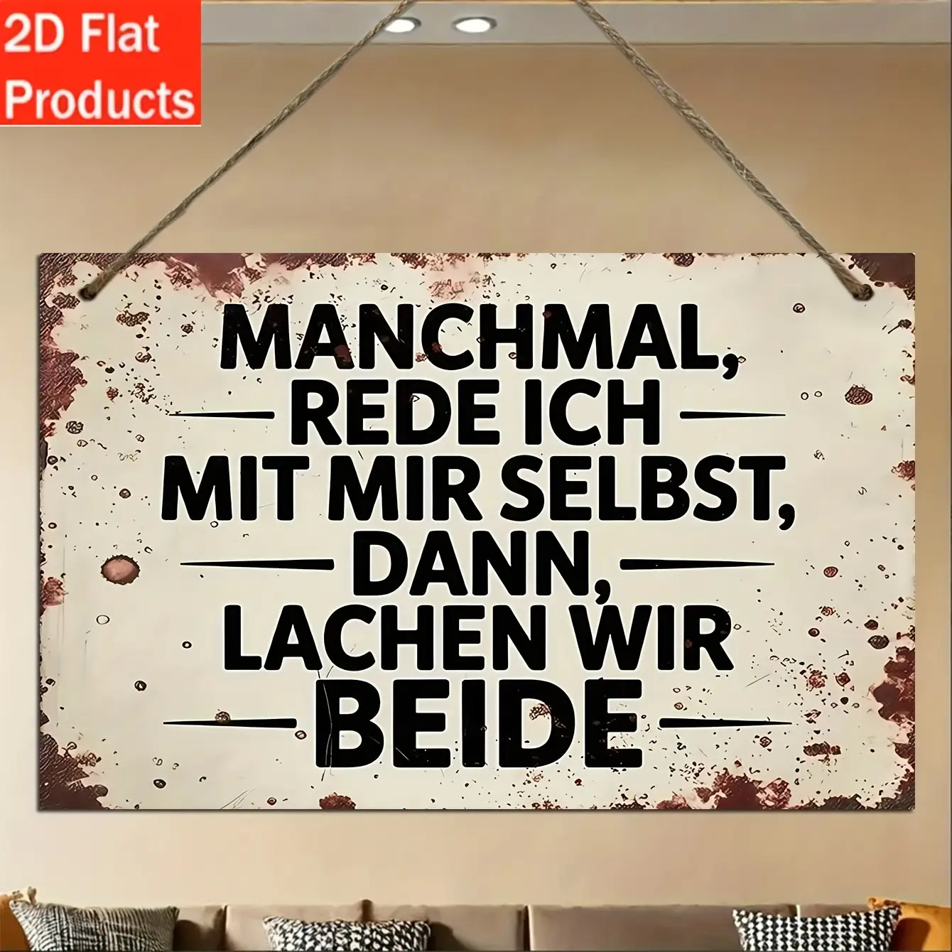 TEMU 2d Flat, 1pc Retro German Quote Wall Sign - Funny Self-talk Phrases, Rustic Farmhouse Decor With Hanging Chain, Wood Sign Suitable For Man Cave,