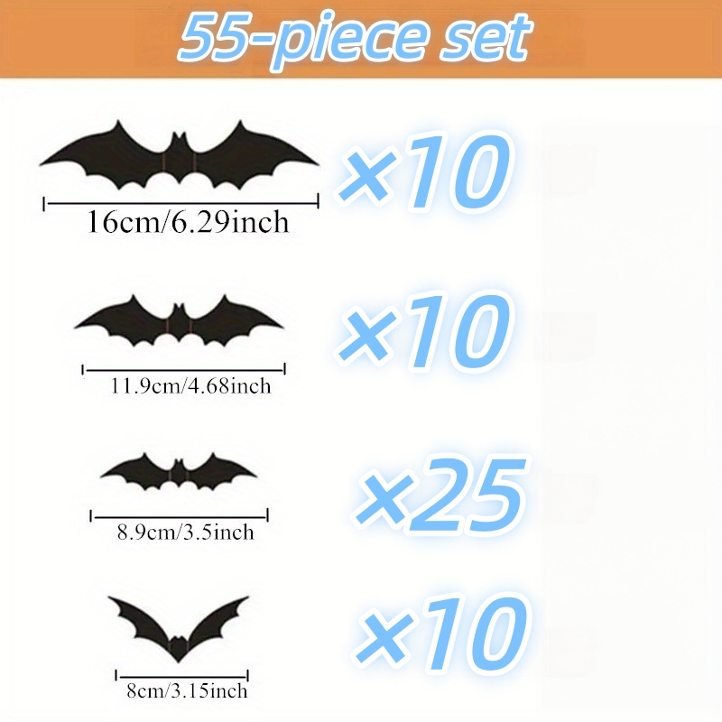 TEMU 26/55pcs 3d Relief Black Pvc Material Bat Halloween Decoration Set - Horror Bar Wall Sticker Decor - For Halloween Celebrations And Unique Items