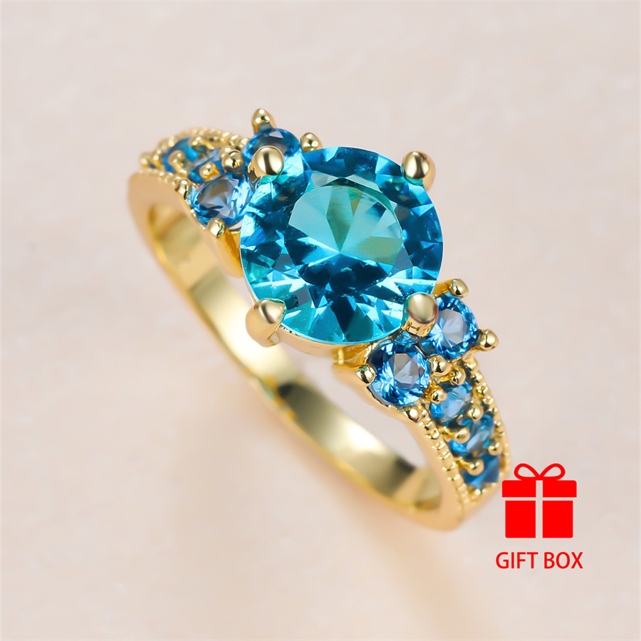 Holiday Cheer Aqua Zirconia Copper Ring with Diamond Accents