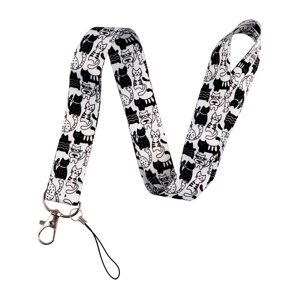 TEMU 1pc Cordón con y Negro Lindo para Identificación, Llavero con Cordón para el Cuello con Estampado de de Dibujos Animados, Cordón Minimalista con