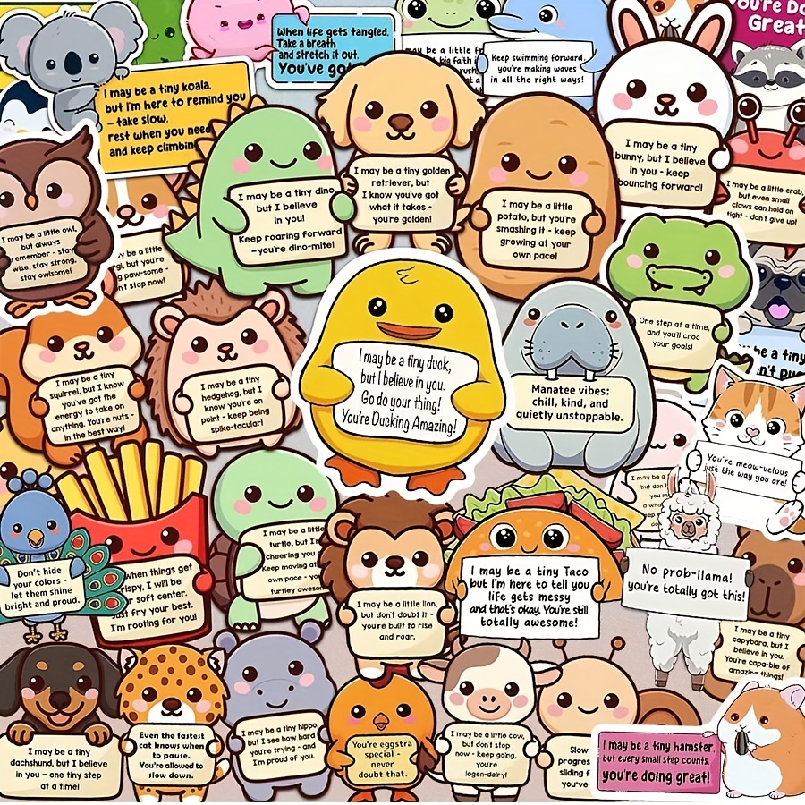 Image of 50pcs Emotional Support Animal Stickers, Funny And Cute Animal Stickers, Adorable Motivational , Motivational Animal Stickers, Suitable For Water Bottles, Laptops, Phones, Etc., Positive
