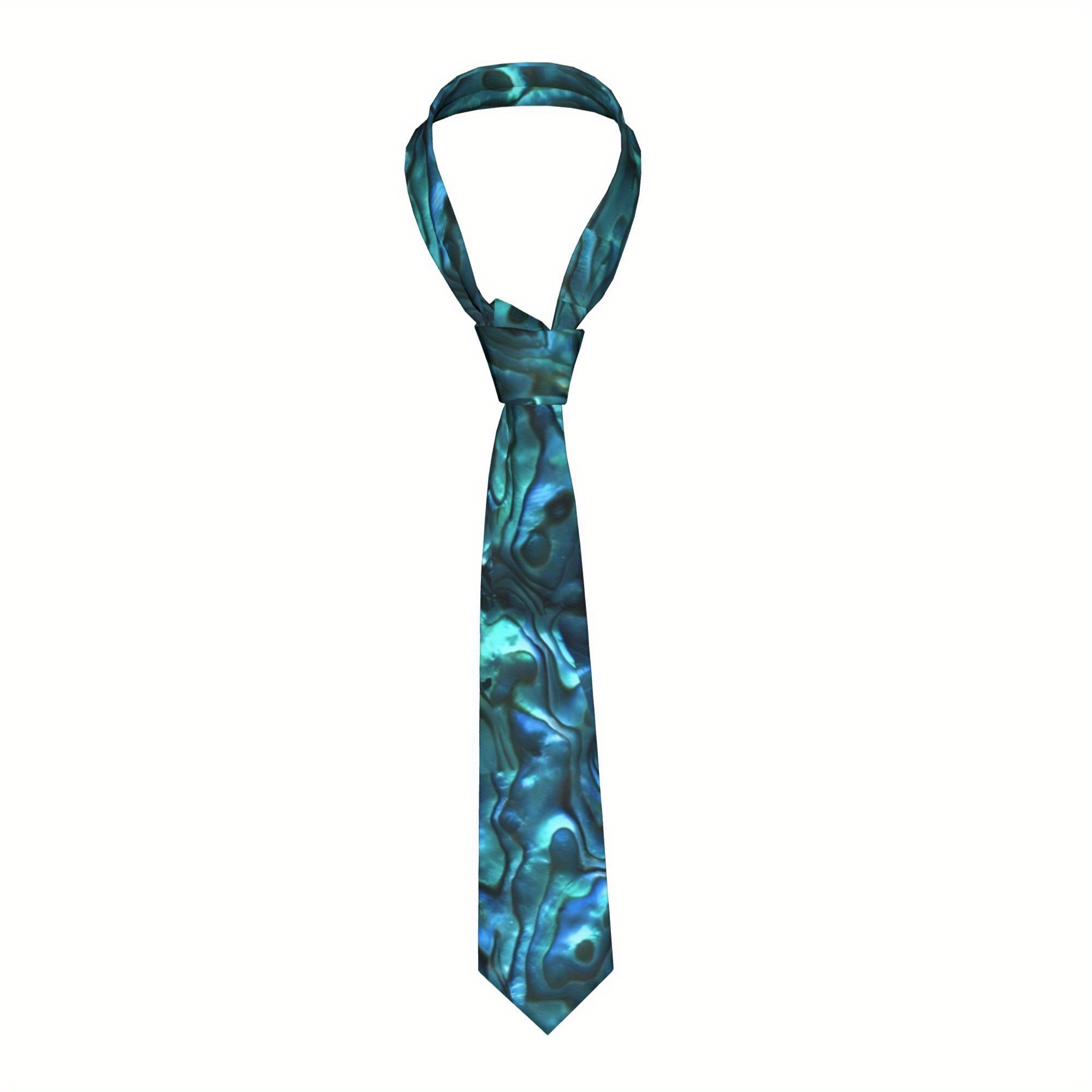 TEMU 1pc Men's Abalone Shell & Paua Shell Tie - Iridescent Seashell, Soft Comfortable Polyester Woven Tie Suitable For Parties, Casual Wear &