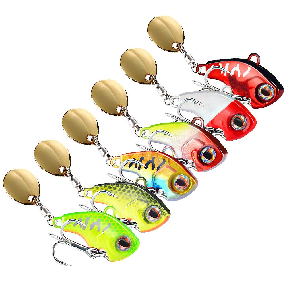 TEMU 6 pezzi Esche Rotanti Vib con Glitter, Esca Mini, Bocca , , Pesce , , , Pesce Gatto