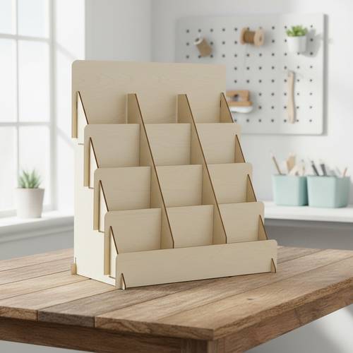 four tier wooden display and storage rack easy to assemble sturdy and durable suitable for postcards photos stickers versatile retail counter shelf ideal for shops markets and homes