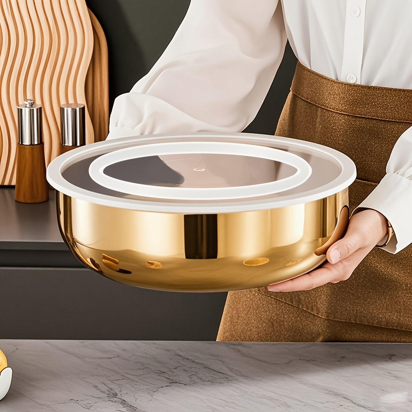 Image of 1pc Extra-deep& Wide Stainless Steel Mixing Bowl With Lid- Rust-resistant, Dishwasher Safe, Commercial-grade Durability | For , Washing Vegetables, Serving Soup | Utensil, Mixing Bowls For Kitchen