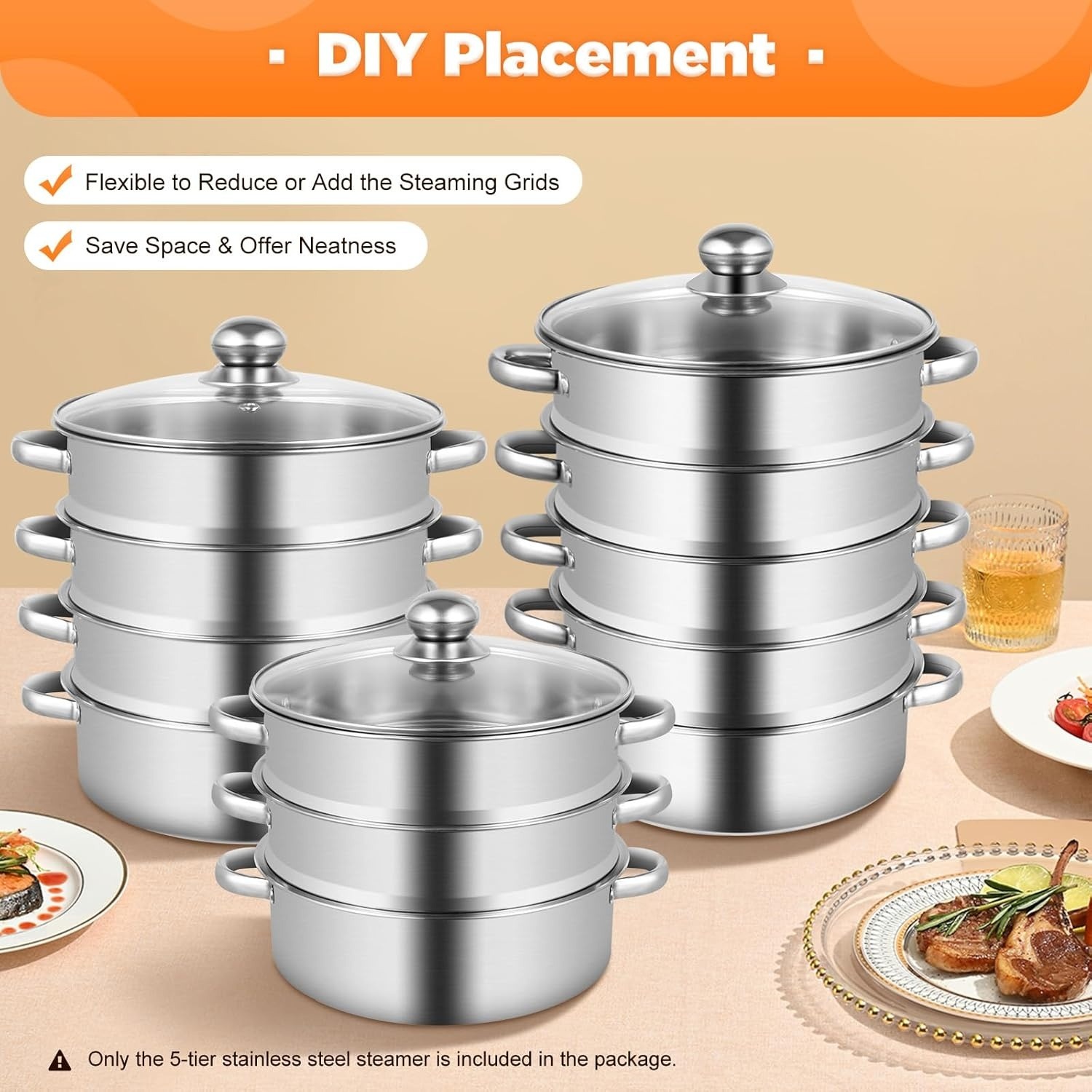 TEMU 5-tier Steamer Set Stainless Cookware With Stainless Steel Lid Soup Pot Steamer Home Kitchen Stove For Induction Cooker