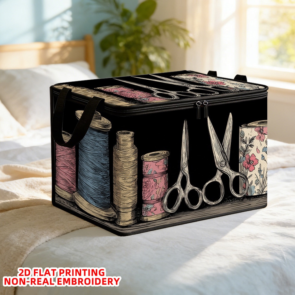 TEMU [2d ] 1pc Sewing Tool And Floral Scroll Print Storage Basket, Shelf Basket, Clothing Storage Basket | Large Rectangular Wardrobe Organizer