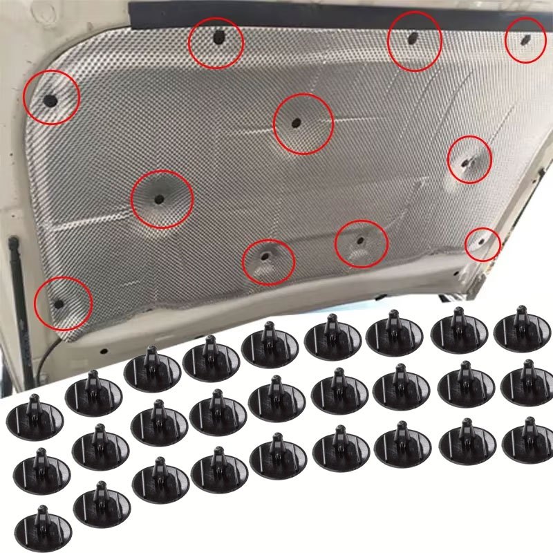 TEMU 27 Clips d'isolation de capot moteur - Patins de retenue en plastique noir durable, isolation thermique améliorée et réduction du bruit,