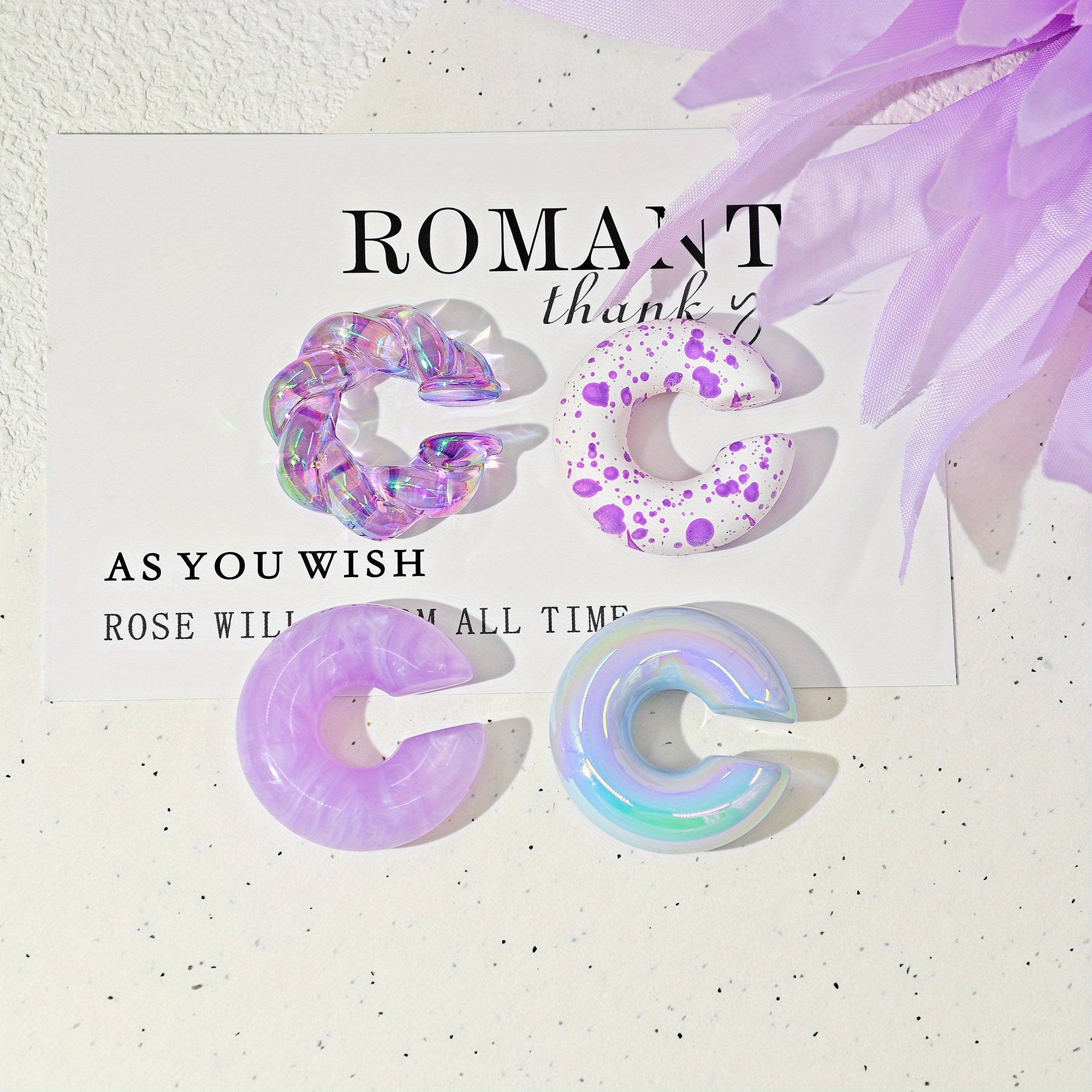 Romantic Thank You Earring Set - Chunky Acrylic Resin C Clip Ons