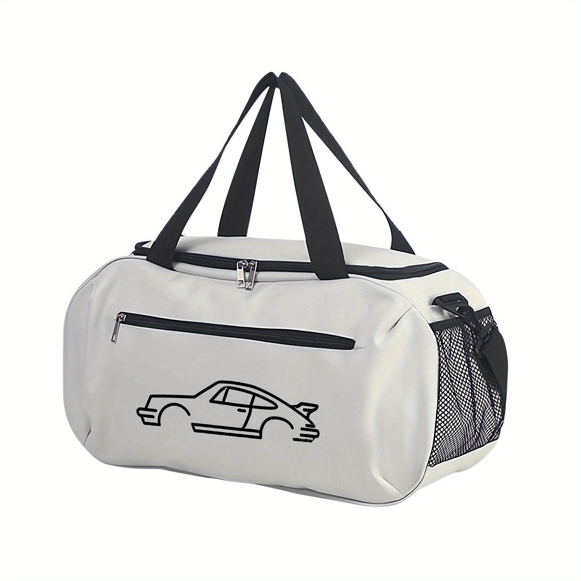 TEMU 1pc Line Car Print Messenger Bag, Luggage Bag, Sports Fitness Bag, Handbag, Convenient Travel Bag, Multi-compartment Design With Mesh Pockets,