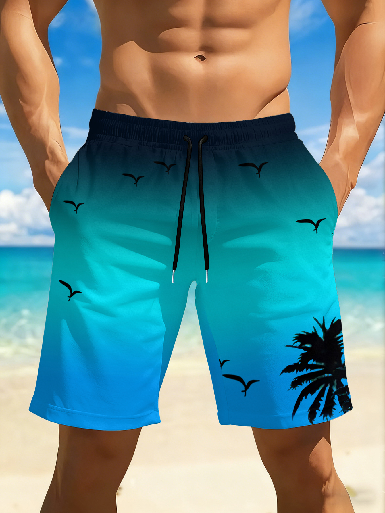 Pantaloncini Spiaggia Uomo Asciugatura Rapida Traspiranti Stampa Colorata, Vita Elastica Coulisse Tasche Spiaggia Piscina Palestra Outdoor_viptrois.com