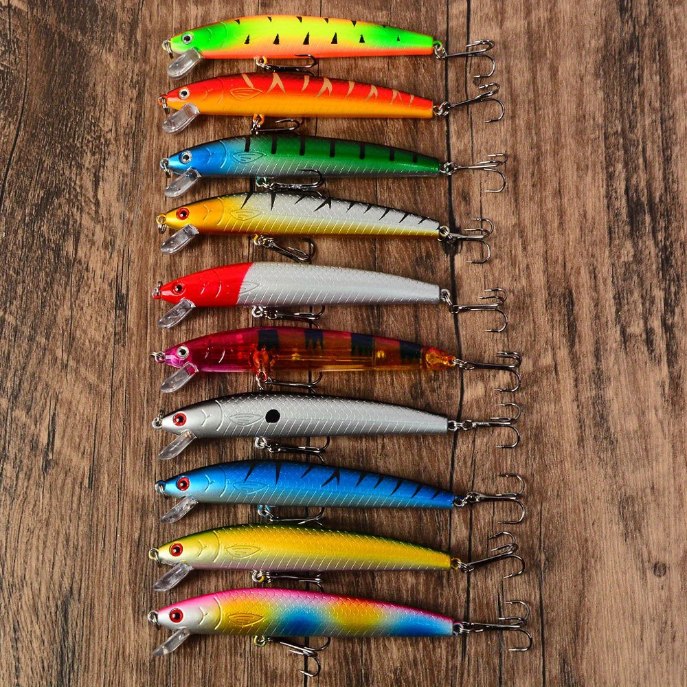 TEMU Lot de 10 leurres durs flottants de plongée profonde Minnow 95 mm 8,5 g à longue portée, leurres nageurs de simulation réaliste pour la pêche en