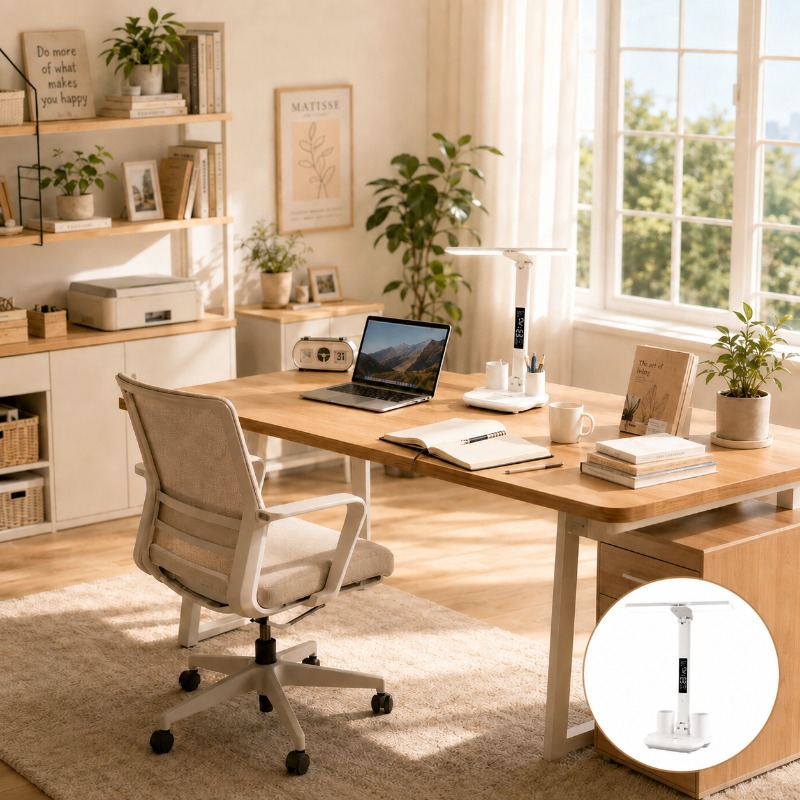 TEMU Lampada da scrivania USB, con display a LED, lampada da studio pieghevole, che ora, data e , con base multifunzionale e portapenne, adatta per ,