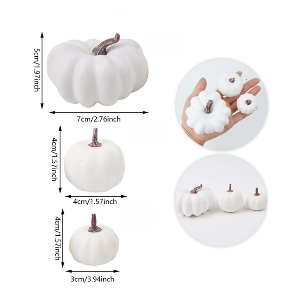 Image of 3/6pcs Mix Sizes White Artificial Pumpkins, Harvest Decor Foam Pumpkin Halloween Thanksgiving Fall Decorations, Realistic Pumpkins For Festive Home Decor