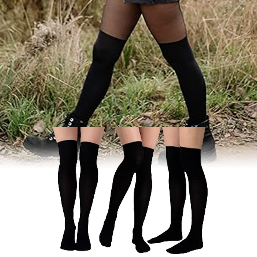 

3pcs Premium -polyester Thigh High Socks For Women - Soft, Stretchy Over-the-knee Long Stockings In , Breathable & For Casual Attire And