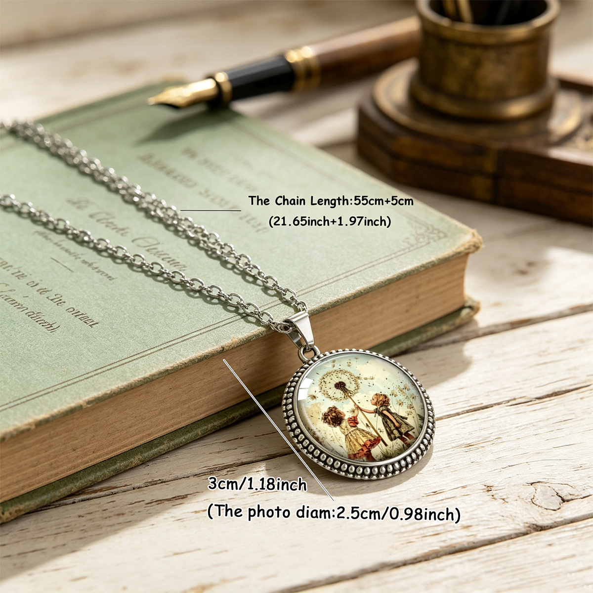 Nostalgic Dandelion Art Print Round Pendant Necklace