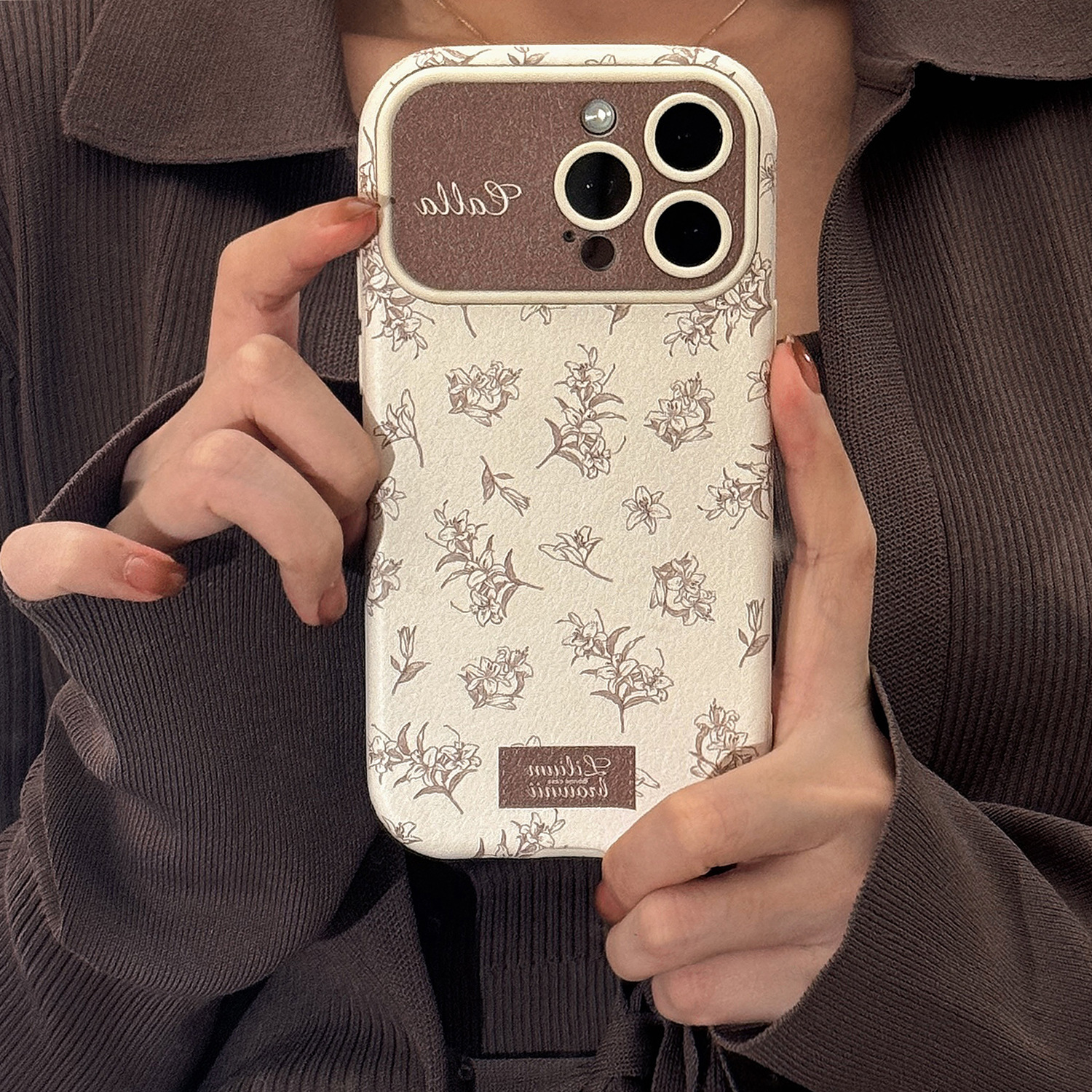 Image of Phone Case - Vintage Artistic Floral Phone Case Suitable For 17 Pro Max, Iphone 15 Faux Leather Texture, Fully Covered For 14, Soft Case For 13/12/11
