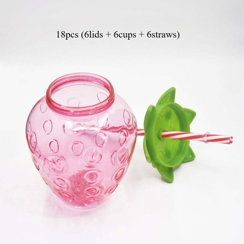 TEMU 6set(6pcs Lids And 6pcs Cups And 6pcs Straws) 16.9oz Reusable Plastic Strawberry Cup Set - Includes Cute Juice Cups And Straws, Outdoor