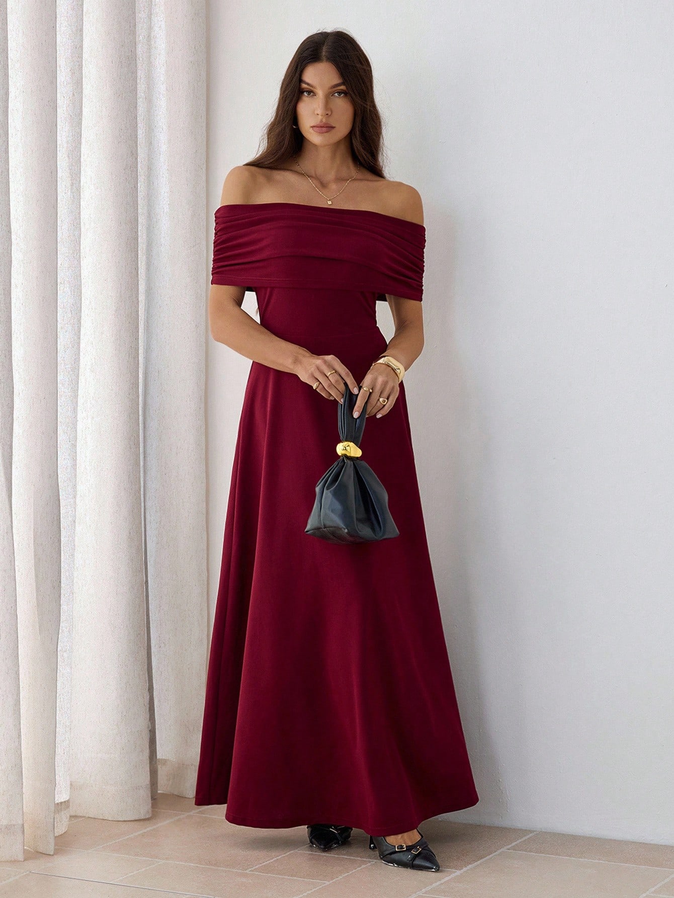 blue dress for baby girl Inexpensive Long Sleeve Burgundy V-Neck Lace Opren-Back Bridesmaid Dre –  Dairy Bridal main image 0