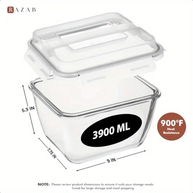 17 cup 132oz 3900ml large glass food storage containers with snap lock lids bpa free leakproof airtight microwave oven safe borosilicate glass containers for roasting turkey meal prep baking reusable lunch containers sleek kitchenware sturdy construction healthconscious modern kitchenware durable kitchenware busy professionals Product details 1