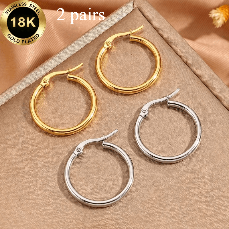 TEMU Of High-quality Golden + Silvery Stainless Steel Elegant Geometric Earrings, Versatile Jewelry Earrings For Women, Female Accessories, Stainless