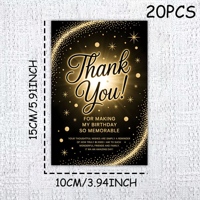 TEMU 20pcs Of Birthday Thank You Cards, Expressing Gratitude For Me. Made Of Measuring 15cm X 10cm, Featuring A Fireworks Design That Wishes For