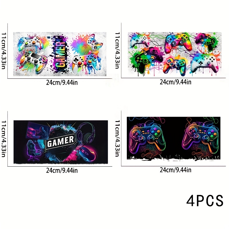 TEMU Set da 4 pellicole avvolgenti UV DTF a tema di gioco per tazze, autoadesive qualit� adatte per tazze e borracce, pellicola di trasferimento DTF
