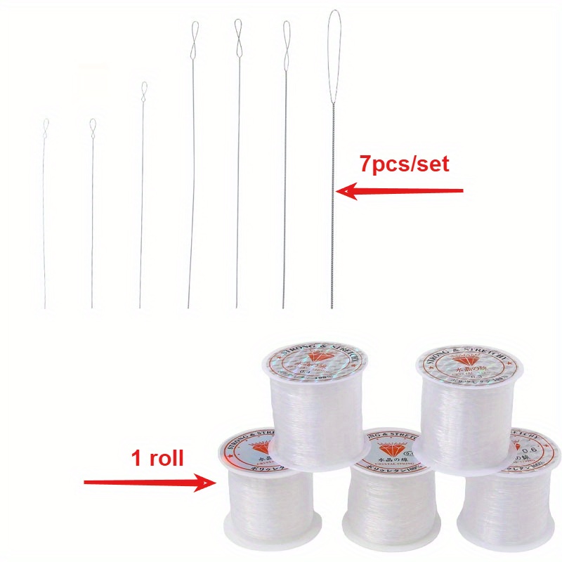 8pcs Beaded Needle Set - 7 Sizes, -making Tools, Suitable For Handicrafts And Jewelry Making, With 1 Roll Of Non-elastic Transparent Crystal Thread!