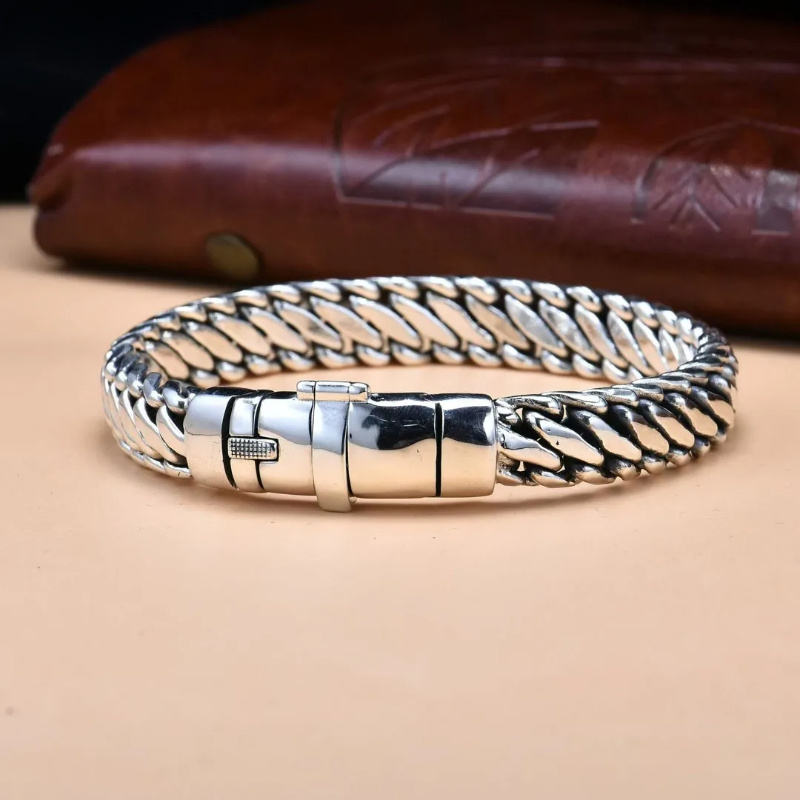 TEMU Pure 925 Silver S925 Viking Style Simple And Elegant Three-section Whip Bracelet Gift, Showcasing And Elegant
