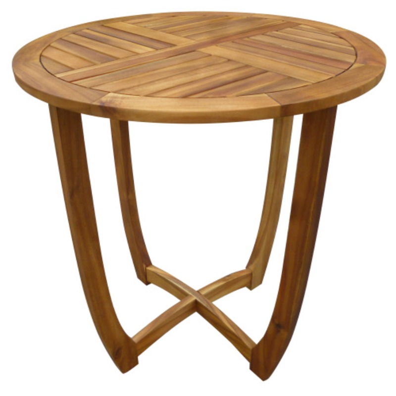 3pcs Outdoor Dining Set, 27.5' Teak End Acacia Round Accent Table And 2 Wicker Back Dining Chairs with Beige Cushion, Weather Resistant for Garden, Backyard, Patio
