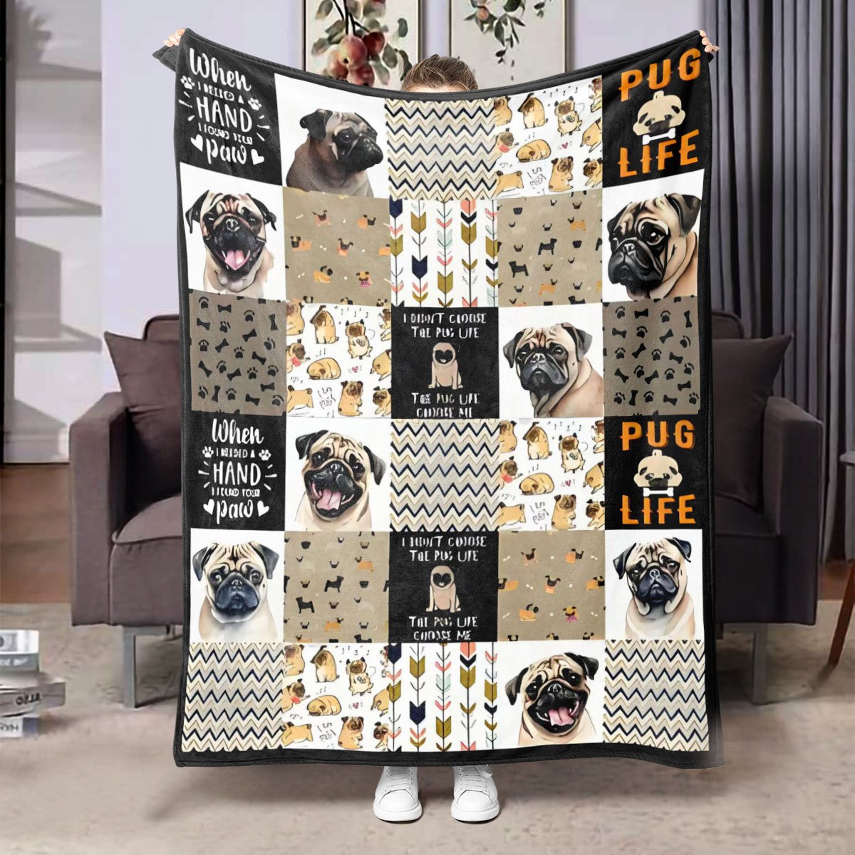 

1pc Pug Flannel Fleece Blanket - , , , Tear-, , , , For Sofa, , , Pet - 200-250gsm