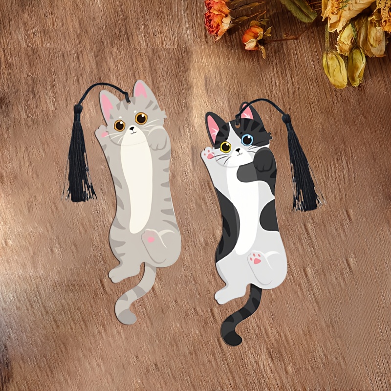 TEMU Ensemble de 2 pièces (1 chat calico et 1 chat tigré) Marque-page en acrylique de style anime avec pompon - Design de chat à un œil, personnages