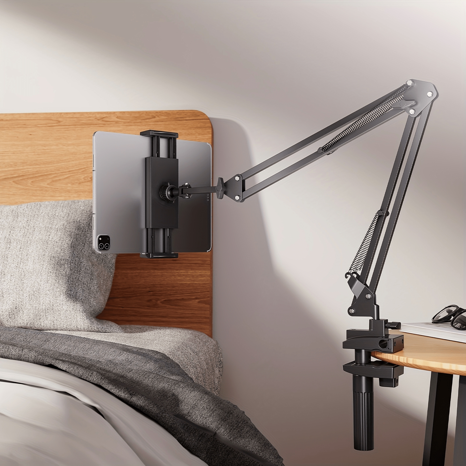 TEMU The 2026 Black Upgraded Robot Arm Phone/tablet Holder Of Abs Material And Long Arm Carbon Steel, Supporting 360 ° Rotation And 180 ° Folding, ,